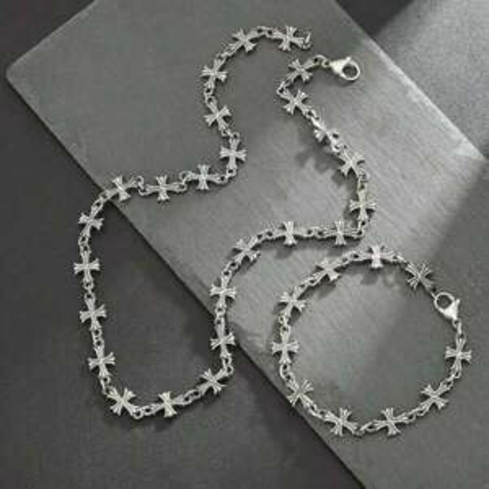 Titanium Steel Cross Necklace & Bracelet, Unisex Accessories With Hi Minimalist